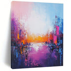 Colorful Cityscape Sunset Abstract Painting for Artistic Office Lounges GAB0806
