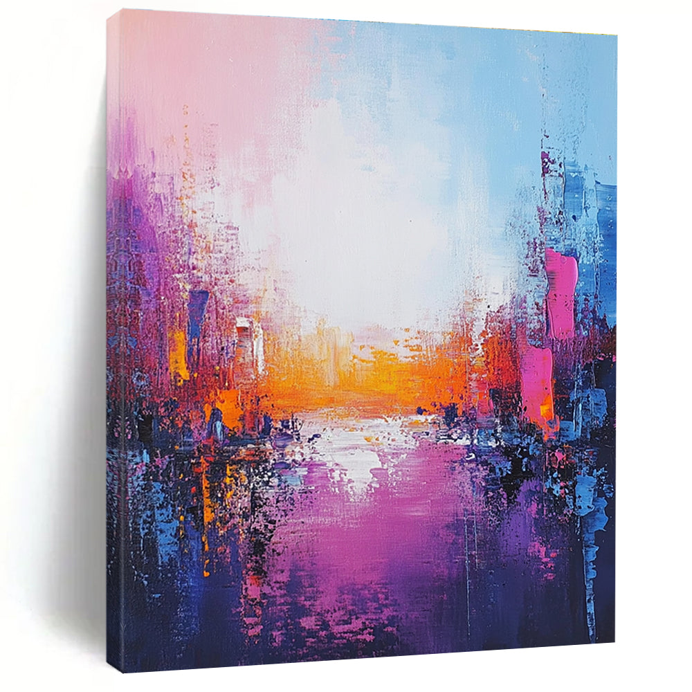 Colorful Cityscape Sunset Abstract Painting for Artistic Office Lounges GAB0806