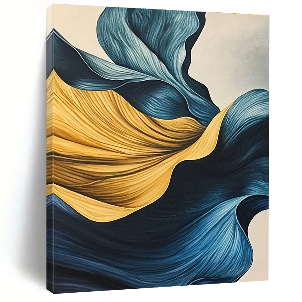 Blue and Yellow Flowing Shapes Abstract Painting with Graceful Movement WINK049