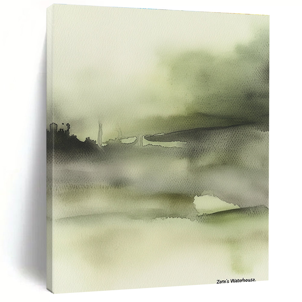 Misty Green Watercolor - Serene Landscape Abstract Art GAB0508