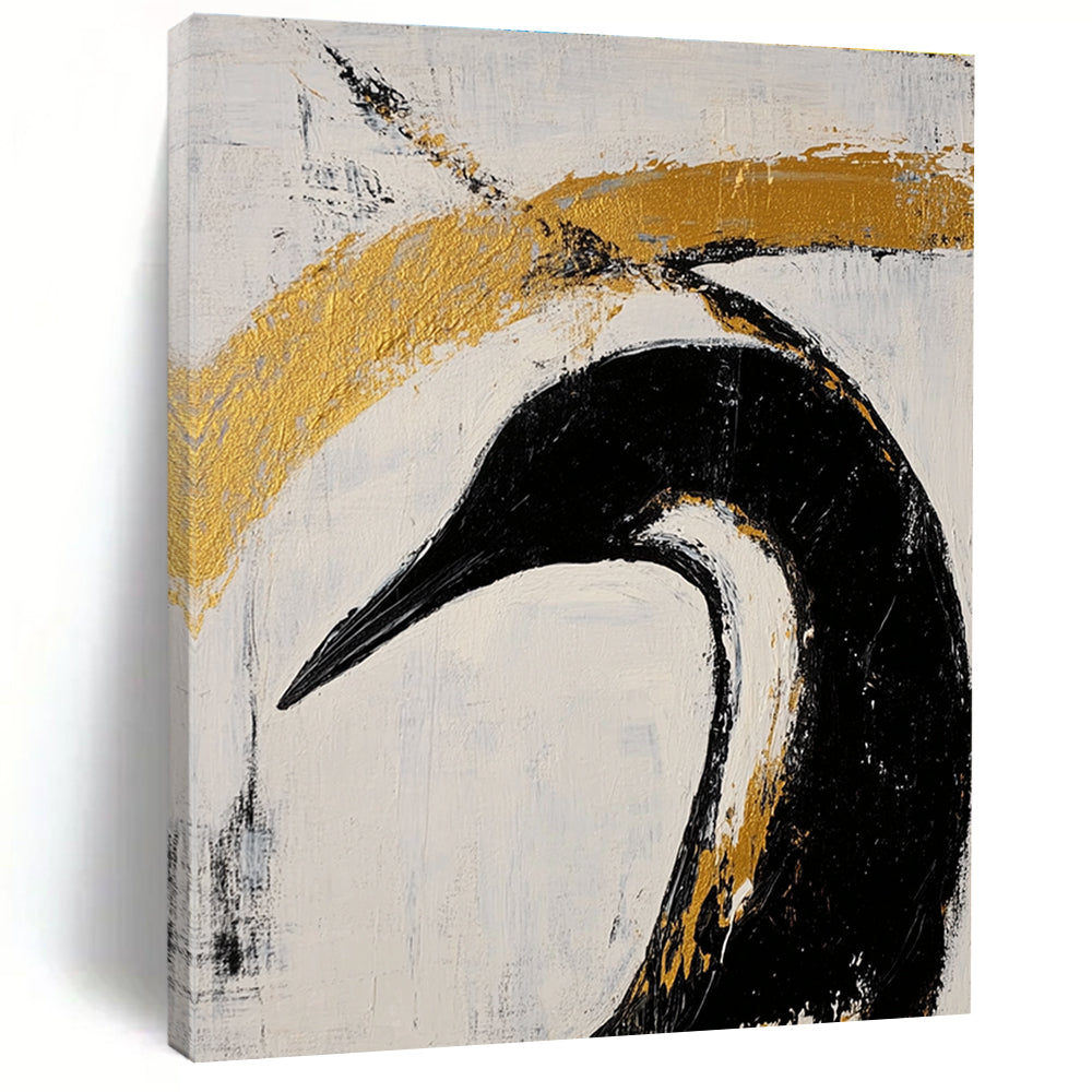 Black Bird with Gold Highlights - Edgy Figurative Abstract Art GAB0437