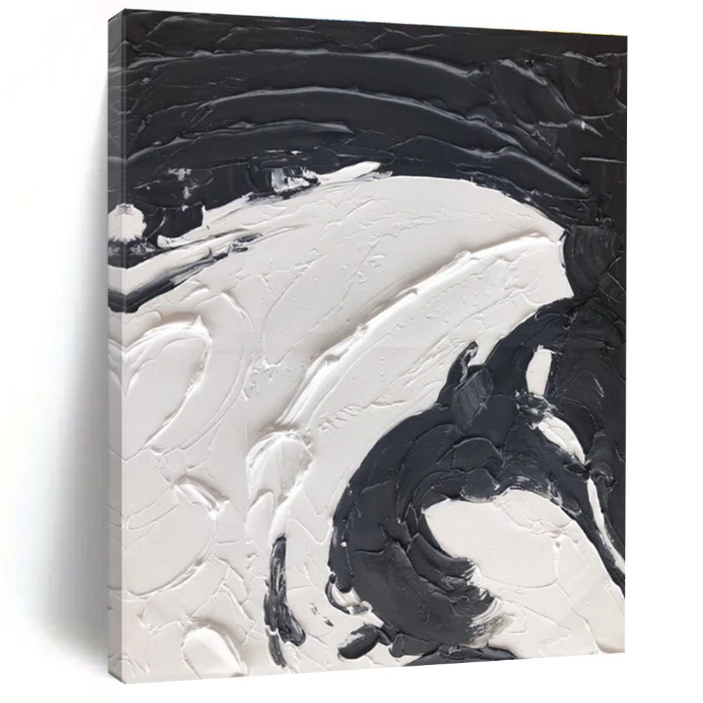 Black - White Swirl Textured Abstract Painting for Contemporary Living Rooms HENG393