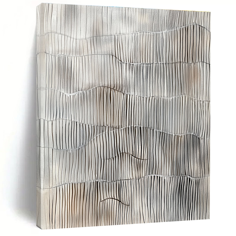 Silver and Gray Wavy Lines Abstract Painting with Subtle Rhythm WINK105
