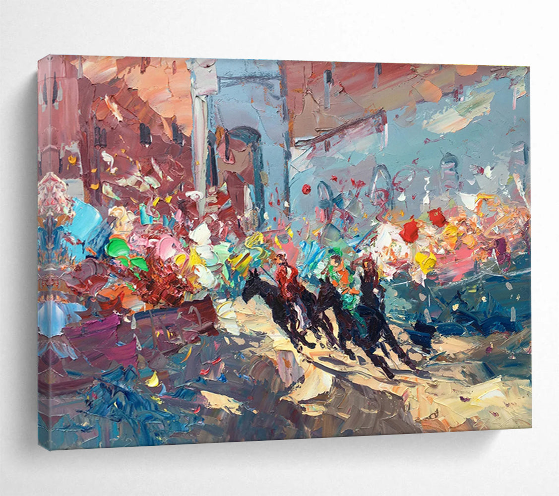 Dynamic Horse Race Abstract Painting for Sports - Themed Bars YHT471