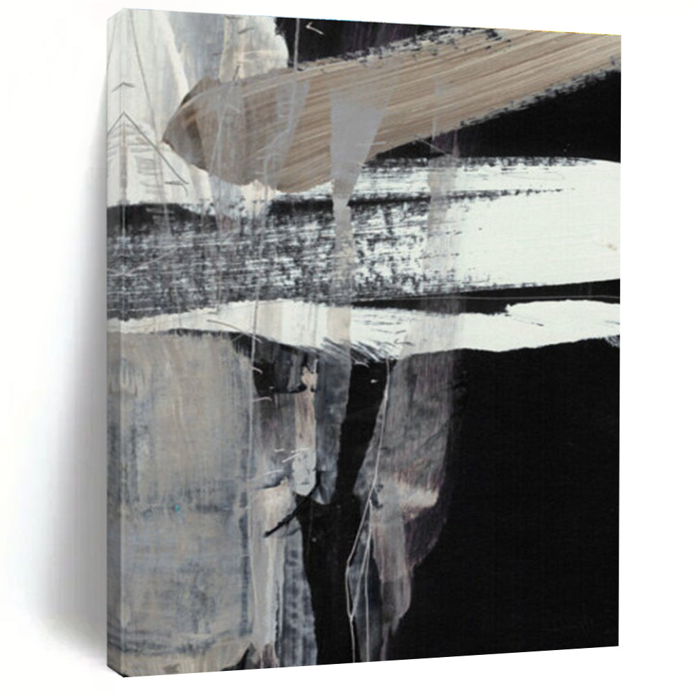 Black - White Textured Abstract Painting for Minimalist Home Offices HENG193