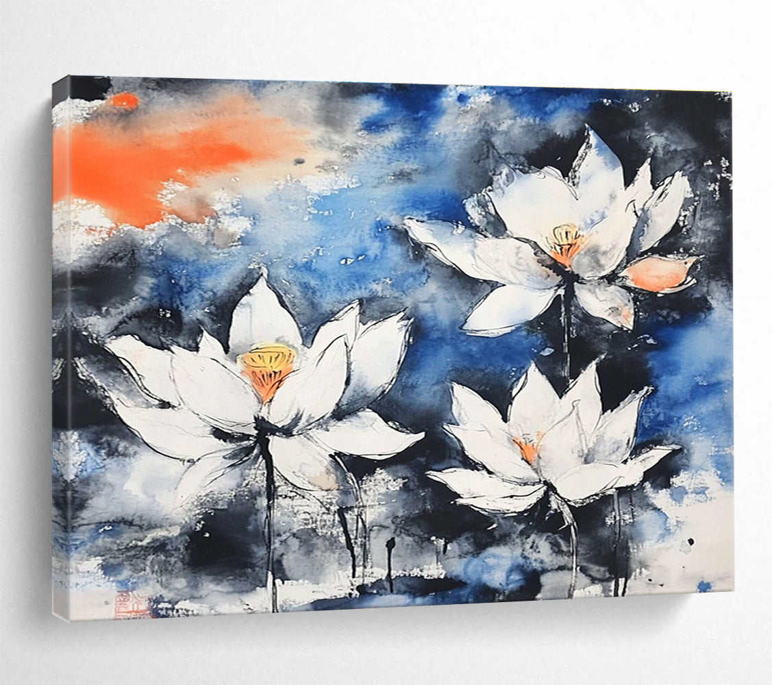 Ink - Wash Lotus Flowers Abstract Painting with Oriental Serenity ABS580