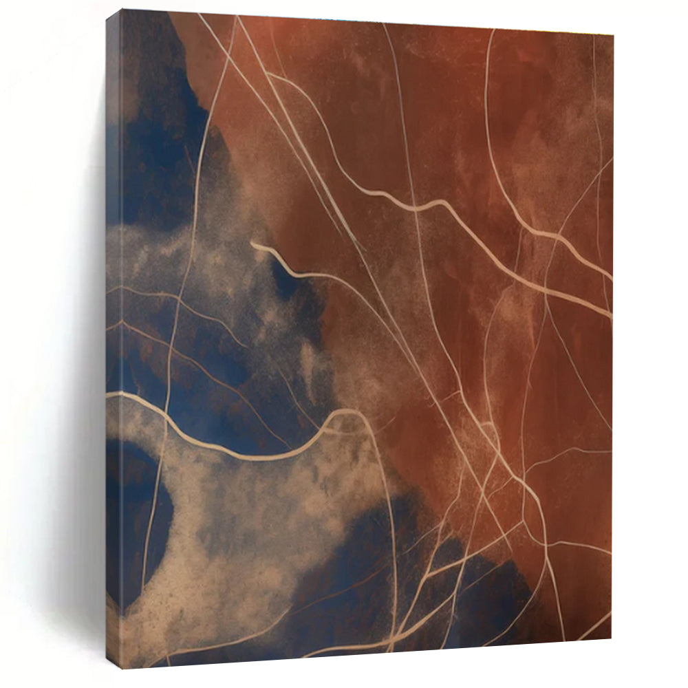 Brown - Blue Line Abstract Painting for Modern Living Rooms HENG120