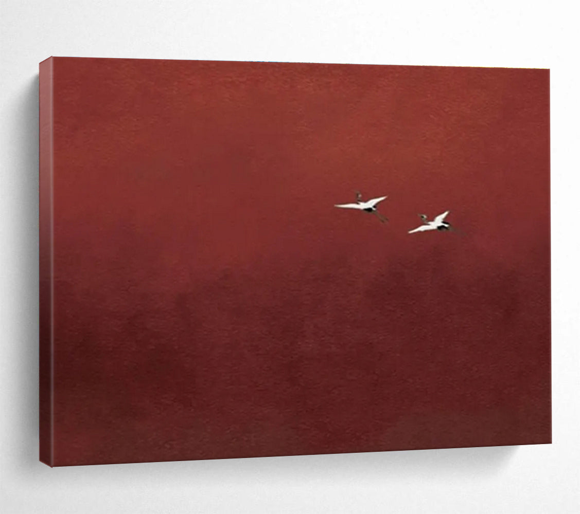 Red - Crane Abstract Painting for Serene Asian - Inspired Spas YHT389