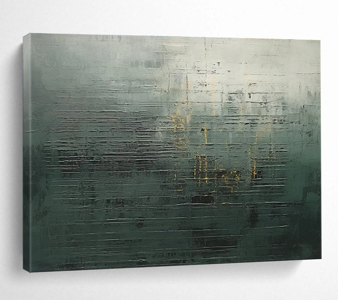 Dark Green and Gold Textured Abstract Painting for Sophisticated Dining Areas YHT323