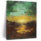 Green - Gold Abstract Landscape Painting with Ethereal Sunset WINK430
