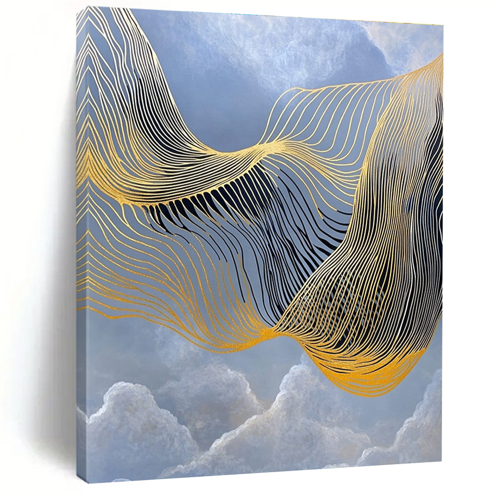 Golden Wavy Lines Abstract Painting for Luxury Hotel Lobbies GAB1321