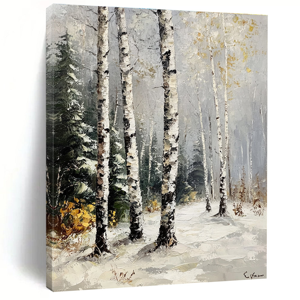 Winter Birch Forest II Serene Abstract Painting for Calm Interiors GAB1431