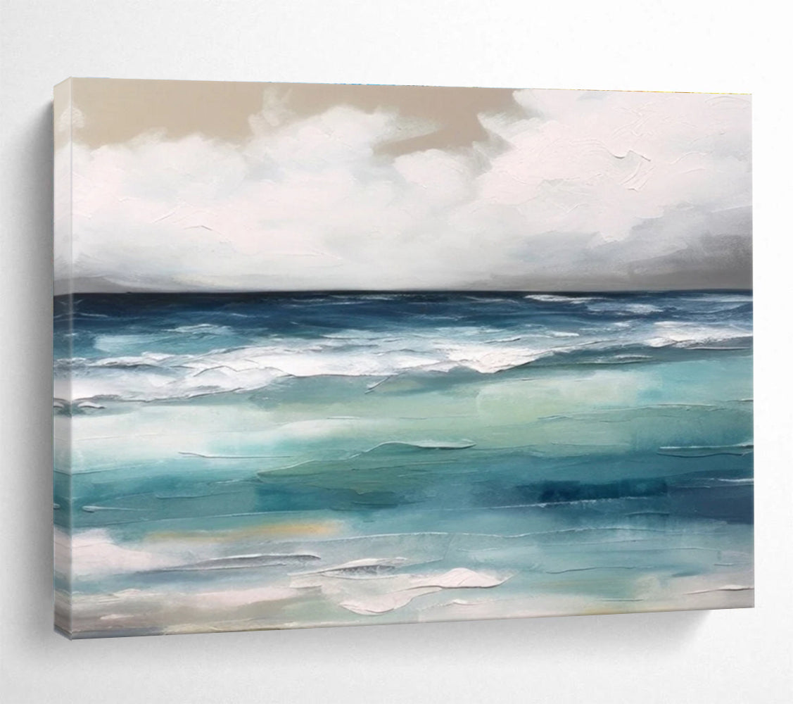 Serene Sea and Sky Abstract Painting for Coastal Calm YHT050