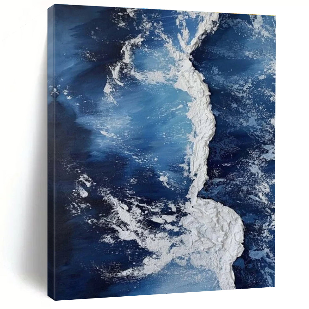 Textured Blue and White Ocean Abstract Painting for Coastal - Themed Cafes HENG335