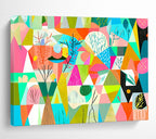 Geometric Nature Collage: Whimsical Landscape Reimagined Abstract Painting ABS154