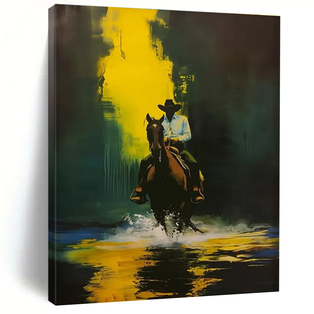 Cowboy on Horseback Abstract Painting for Rustic - Chic Lodges HENG104