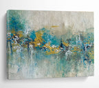 Teal and Gold Abstract Band Painting for Coastal - Themed Restaurants YHT342