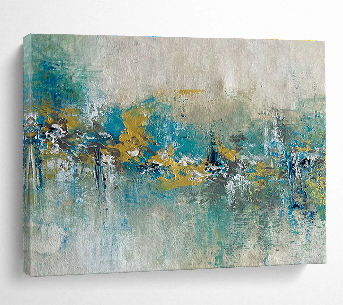 Teal and Gold Abstract Band Painting for Coastal - Themed Restaurants YHT342