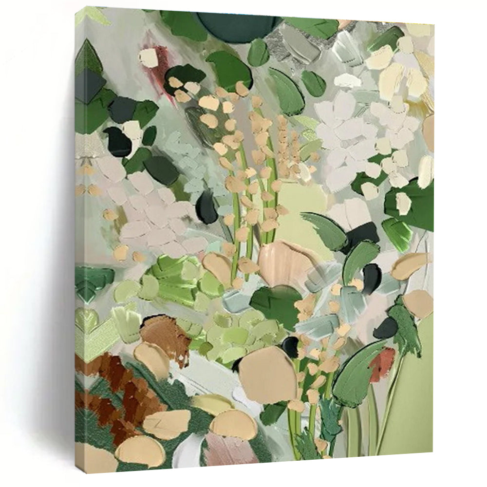 Muted Green Floral Abstract Painting for Minimalist Home Offices HENG426