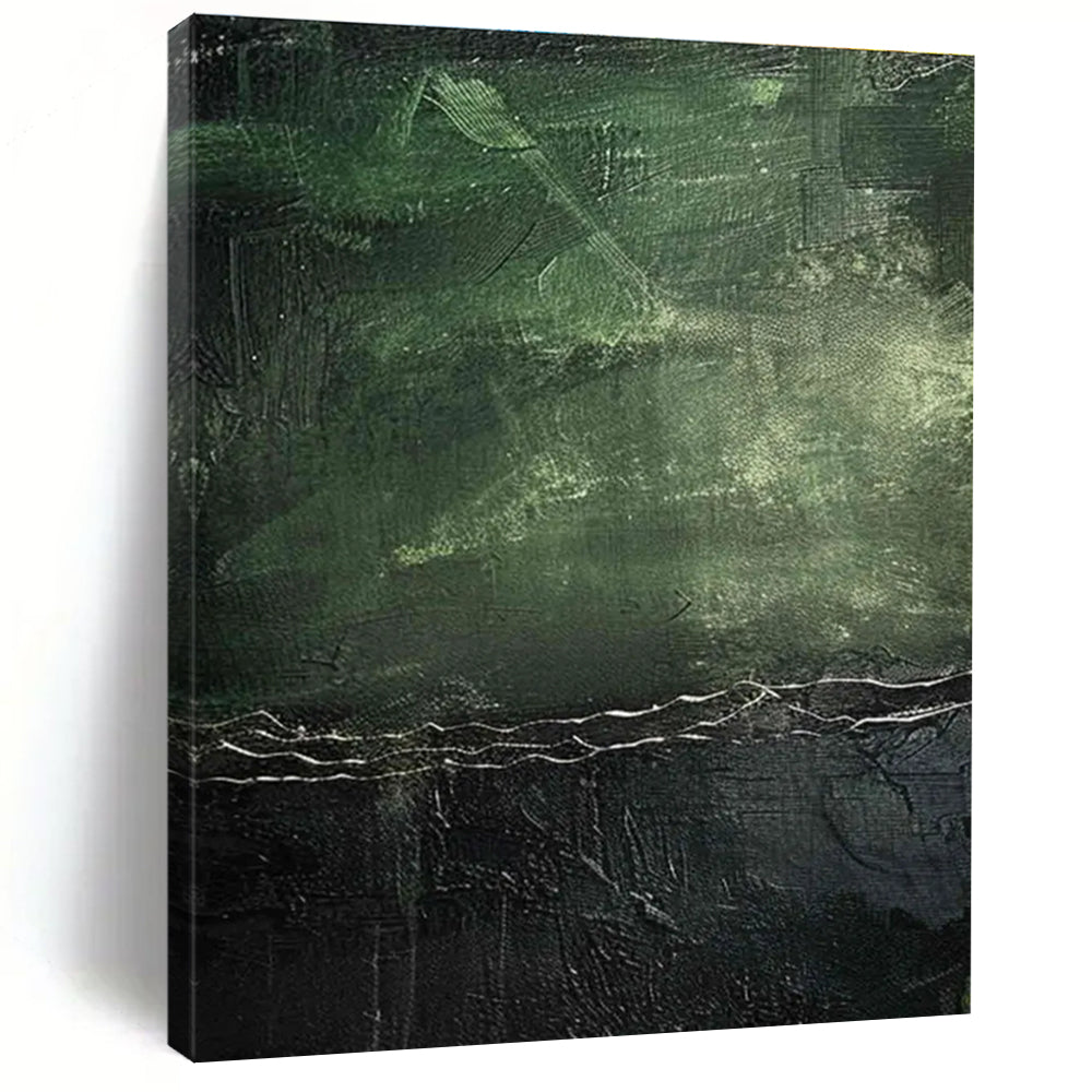 Dark Green Textured Abstract Painting for Sophisticated Lounges HENG493