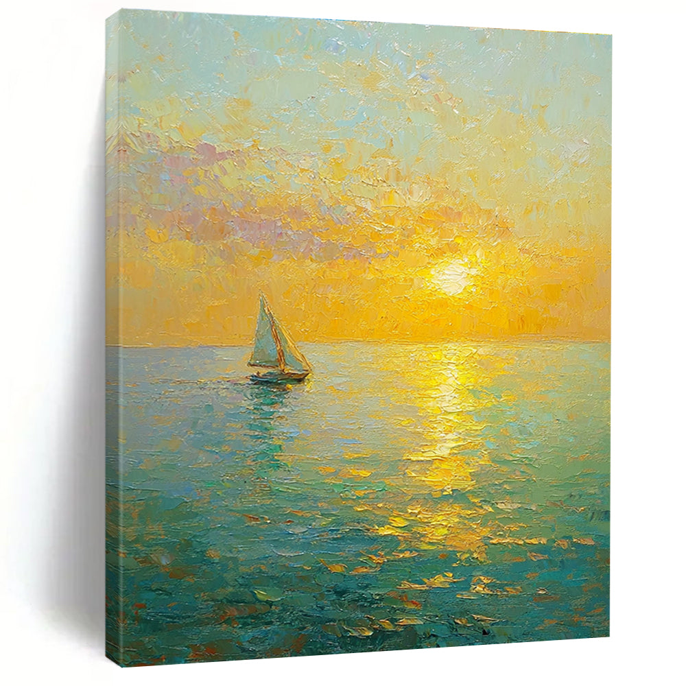 Sailboat Sunset Impressionistic Abstract Painting for Nautical - Themed Cafes GAB1334