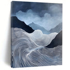 Blue and White Mountain Waves Serene Landscape Abstract Painting GAB0299