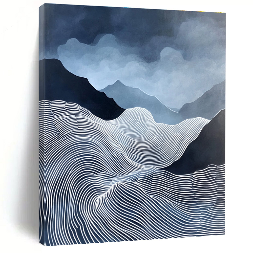 Blue and White Mountain Waves Serene Landscape Abstract Painting GAB0299