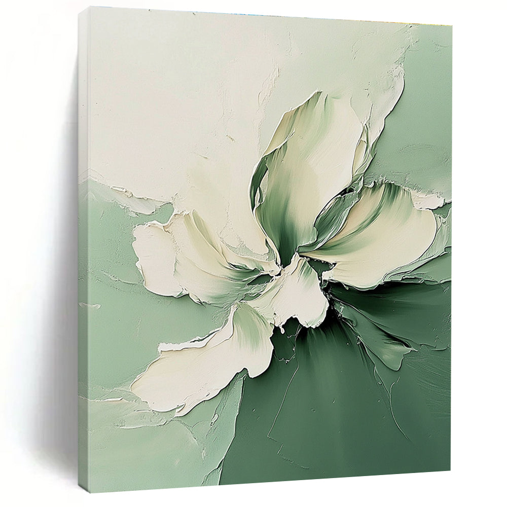 Green and White Flower Abstract Painting for Fresh Interiors GAB0709