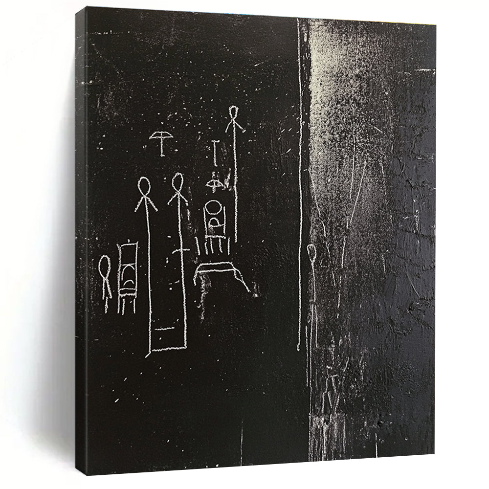 Mysterious Black and White Symbolic Figures Abstract Painting GAB0037