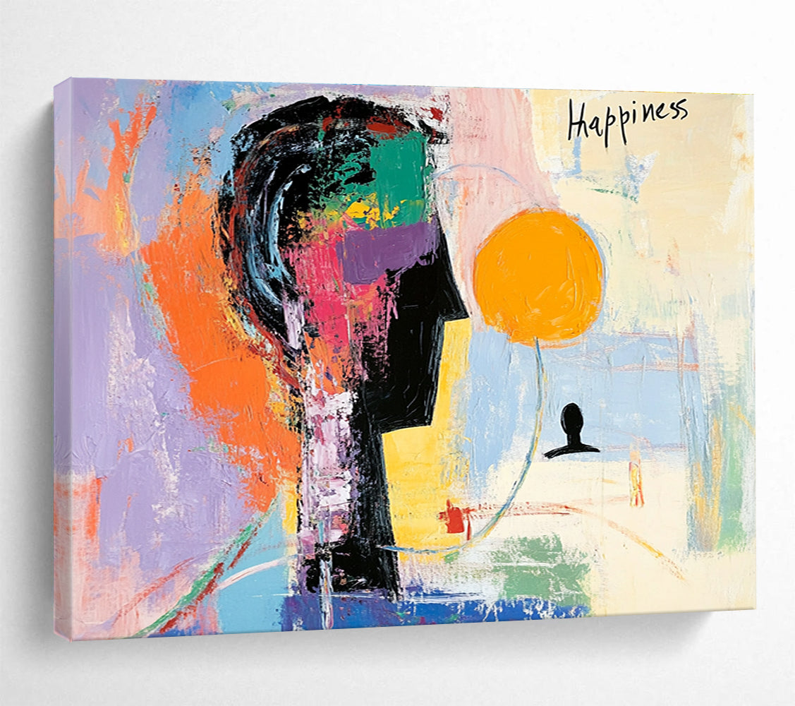 Abstract “Happiness” Figure Painting with Expressive, Colorful Emotions ABS517