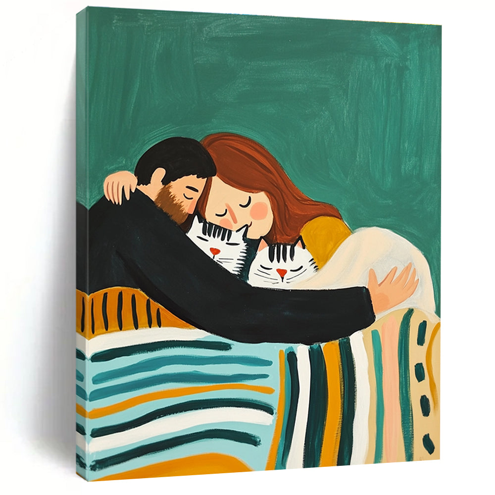 Cozy Family and Cats Painting with Heartwarming Charm GAB0106