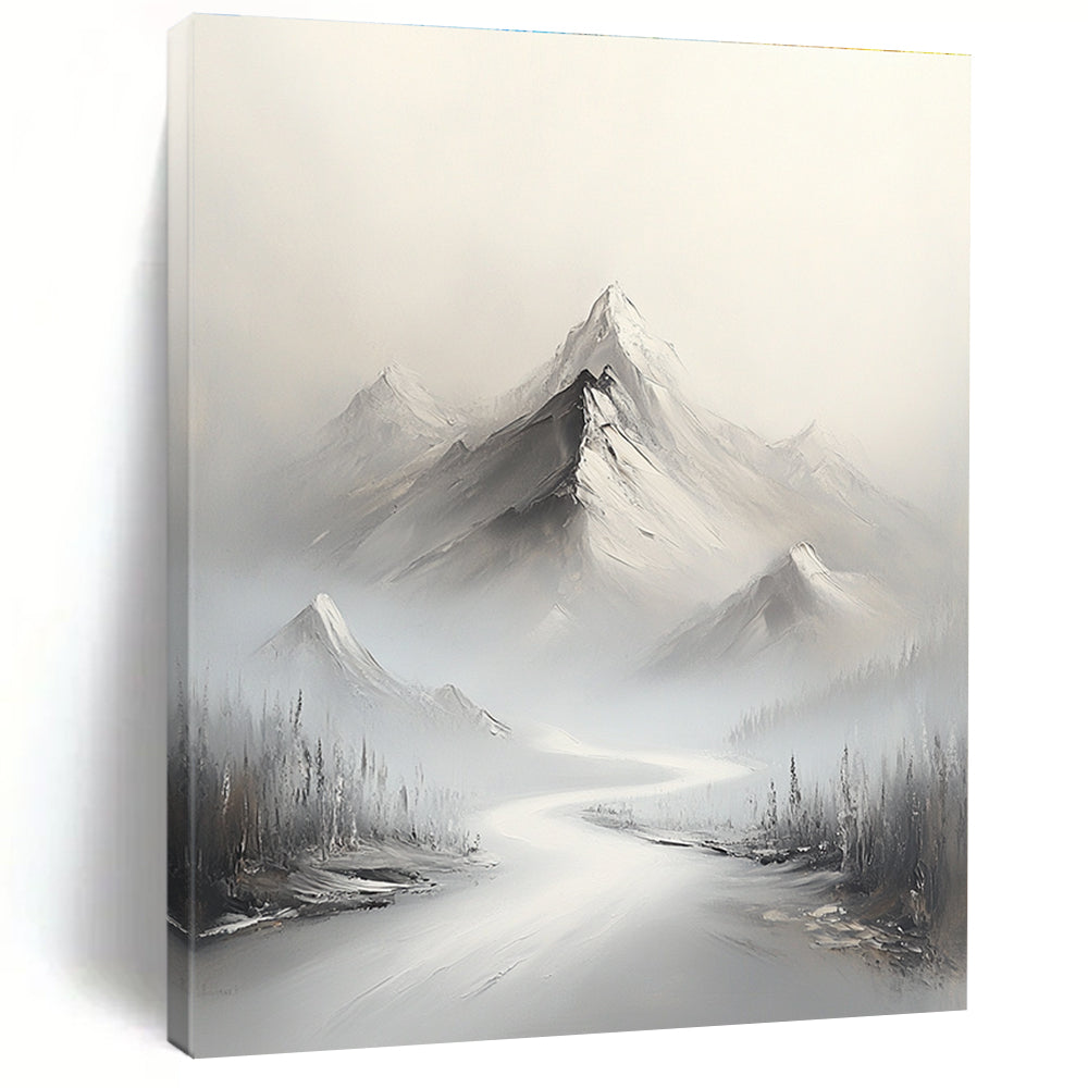 Misty Mountain River Ethereal Landscape Abstract Painting for Tranquil Spaces GAB1540