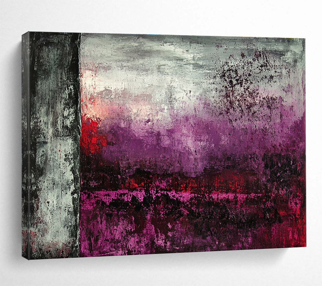 Purple - Gray Abstract Landscape Painting with Moody, Atmospheric Depths ABS492