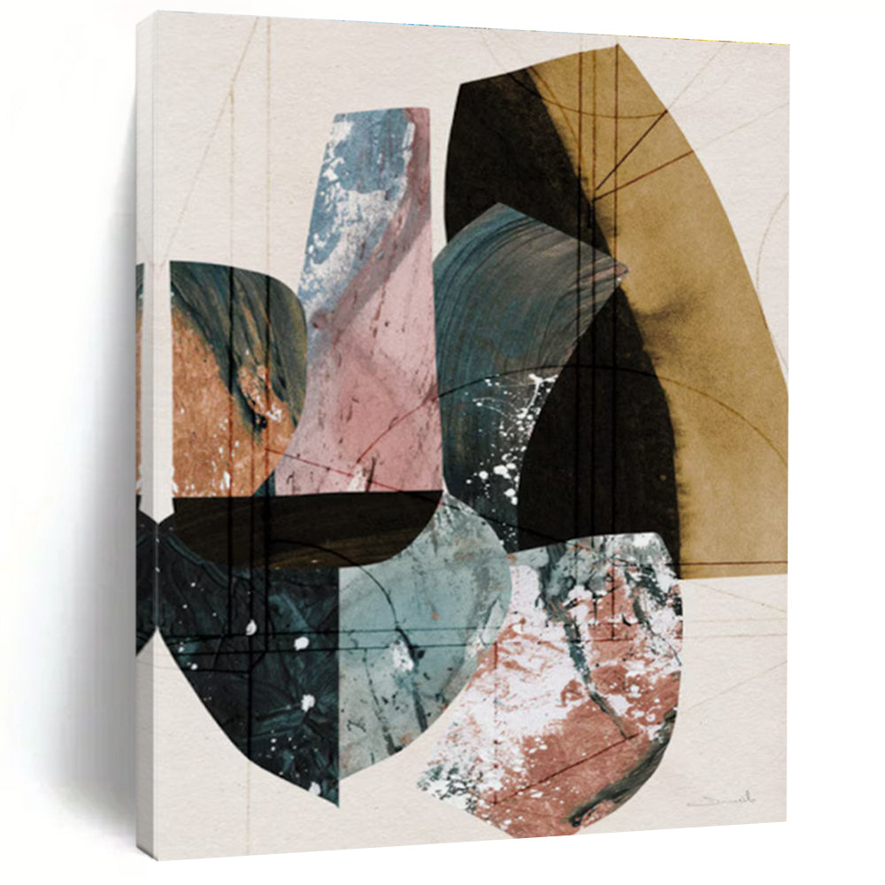 Geometric Shapes Collage Abstract Painting for Contemporary Art Galleries HENG152