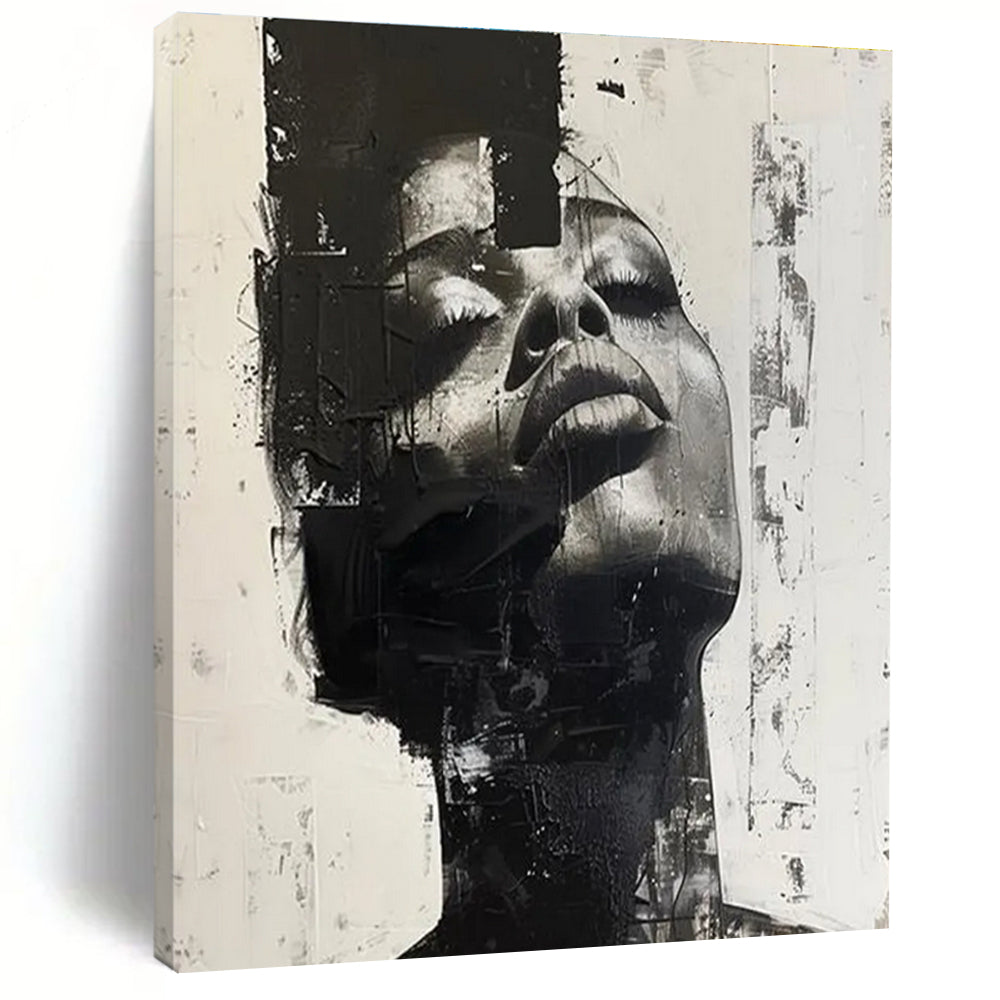 Black - White Abstract Portrait Painting for Edgy Urban Art Galleries HENG139