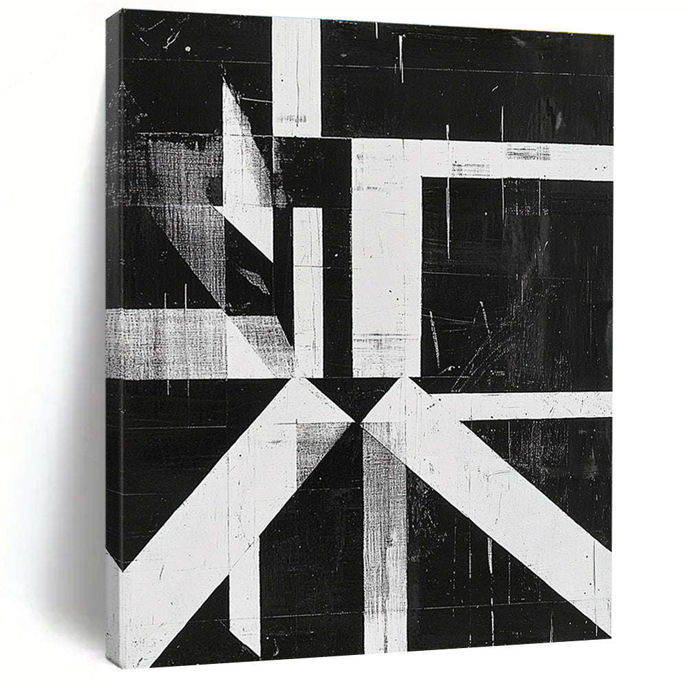 Black and White Geometric Abstract Painting with Bold Structure WINK009