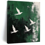 White Birds on Green Abstract Painting for Nature - Loving Cafes GAB0826