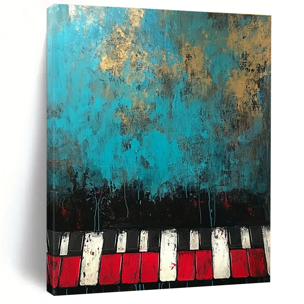 Creative Piano Keys Abstract Painting with Blue and Gold GAB0670