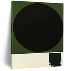 Black Circle on Green Abstract Painting with Bold Contrast WINK218