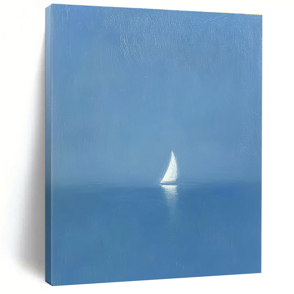 Solitary Sailboat at Sea Serene Maritime Abstract Painting GAB0236