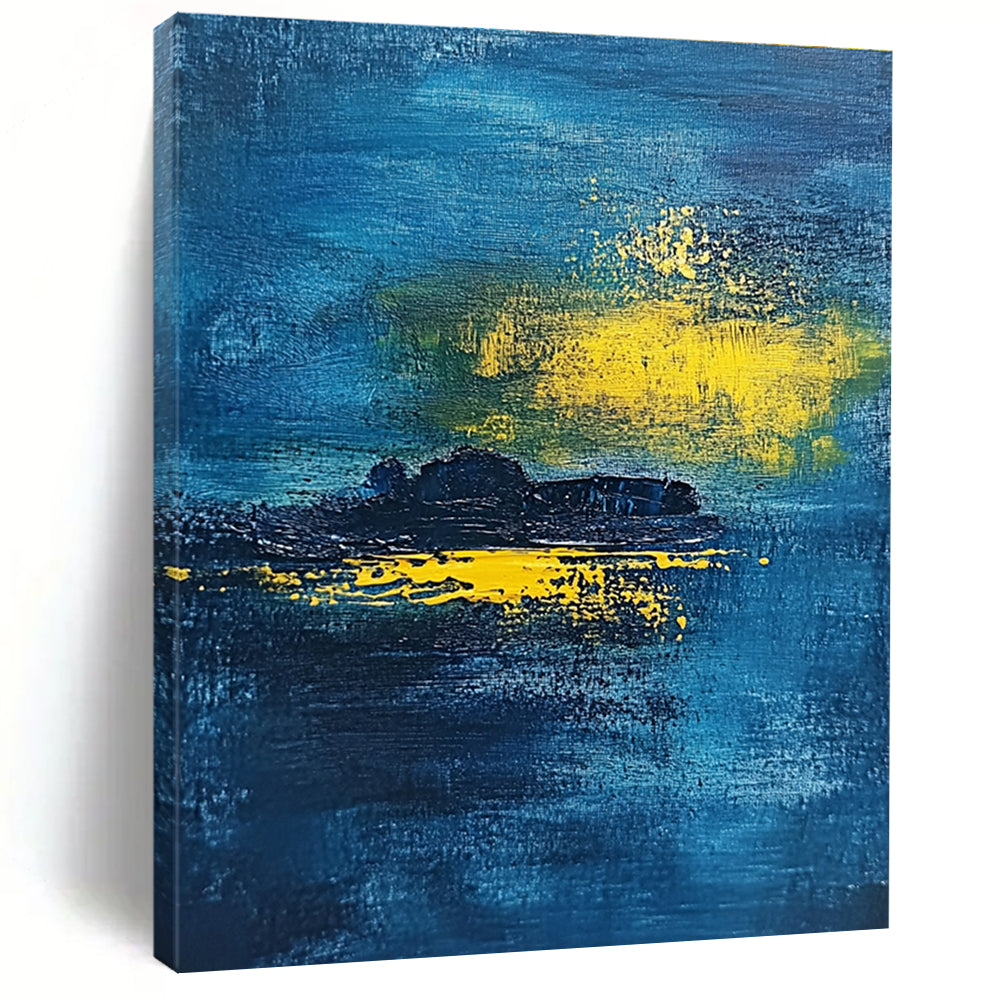 Blue Sea with Yellow Light - Mysterious Coastal Abstract Art GAB0469