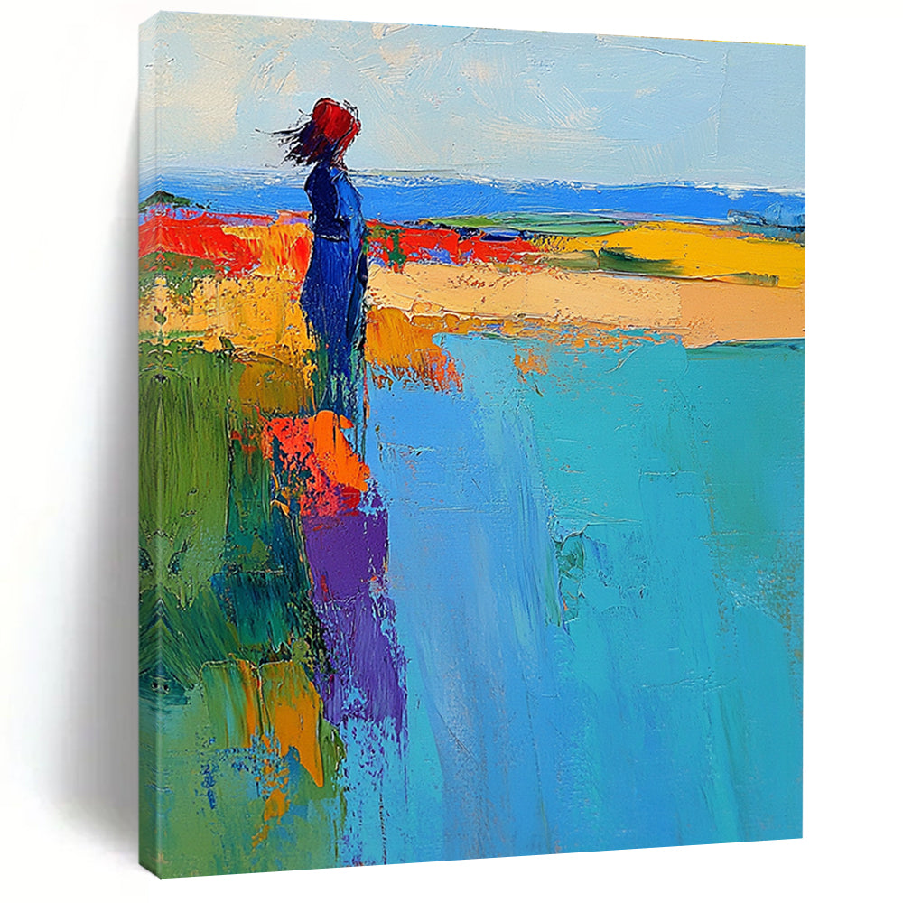 Colorful Figure by the Sea - Vibrant Impressionistic Abstract Art GAB0465