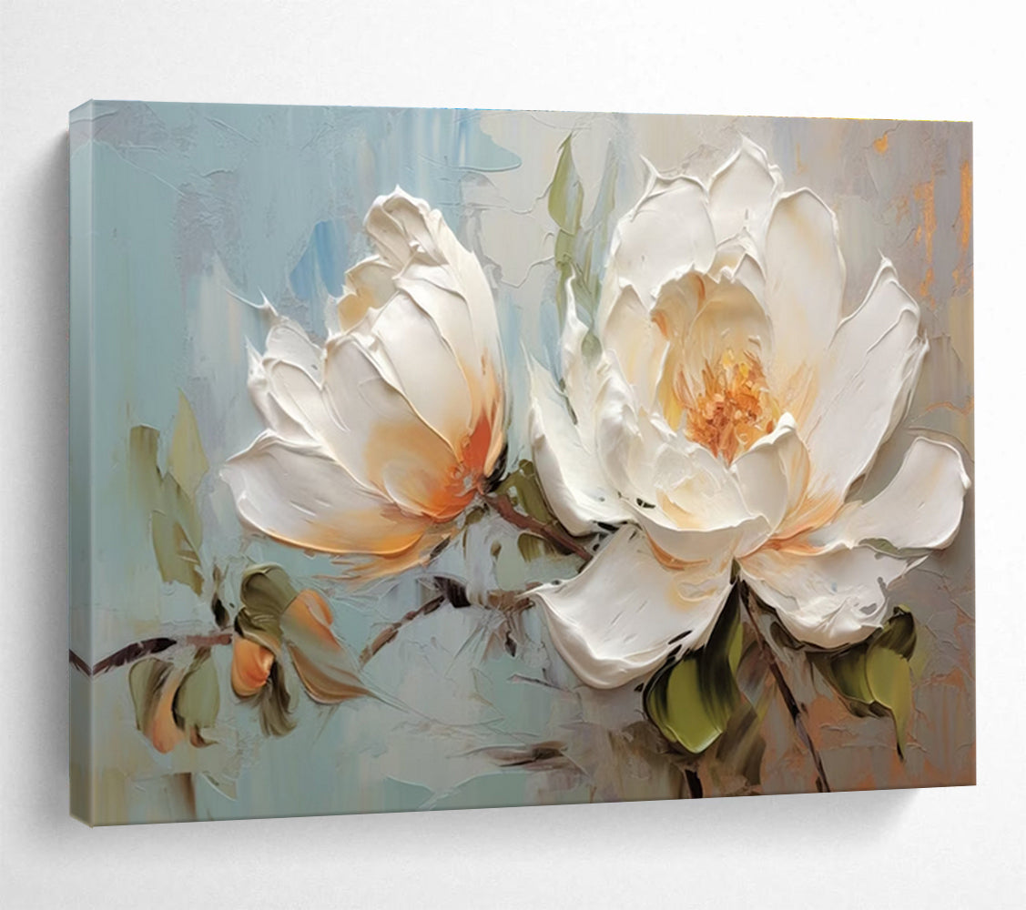 White Peony Abstract Painting for Sophisticated Bedrooms YHT174