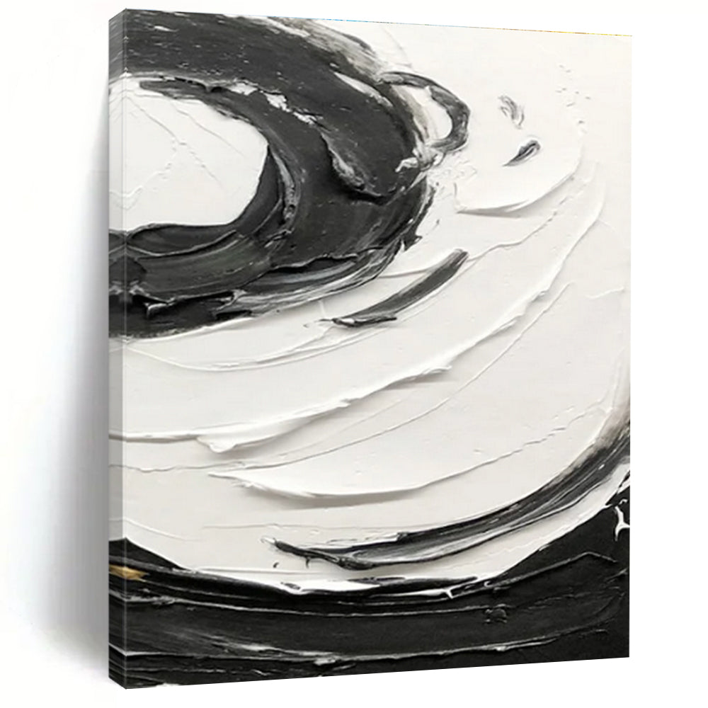 Black - White Swirl Textured Abstract Painting for Modern Living Rooms HENG380