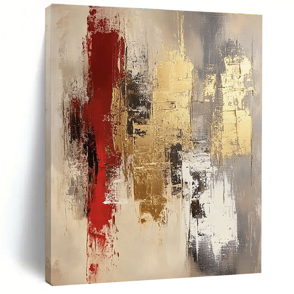Gray Gold Red Abstract Painting with Opulent Contrasts WINK674