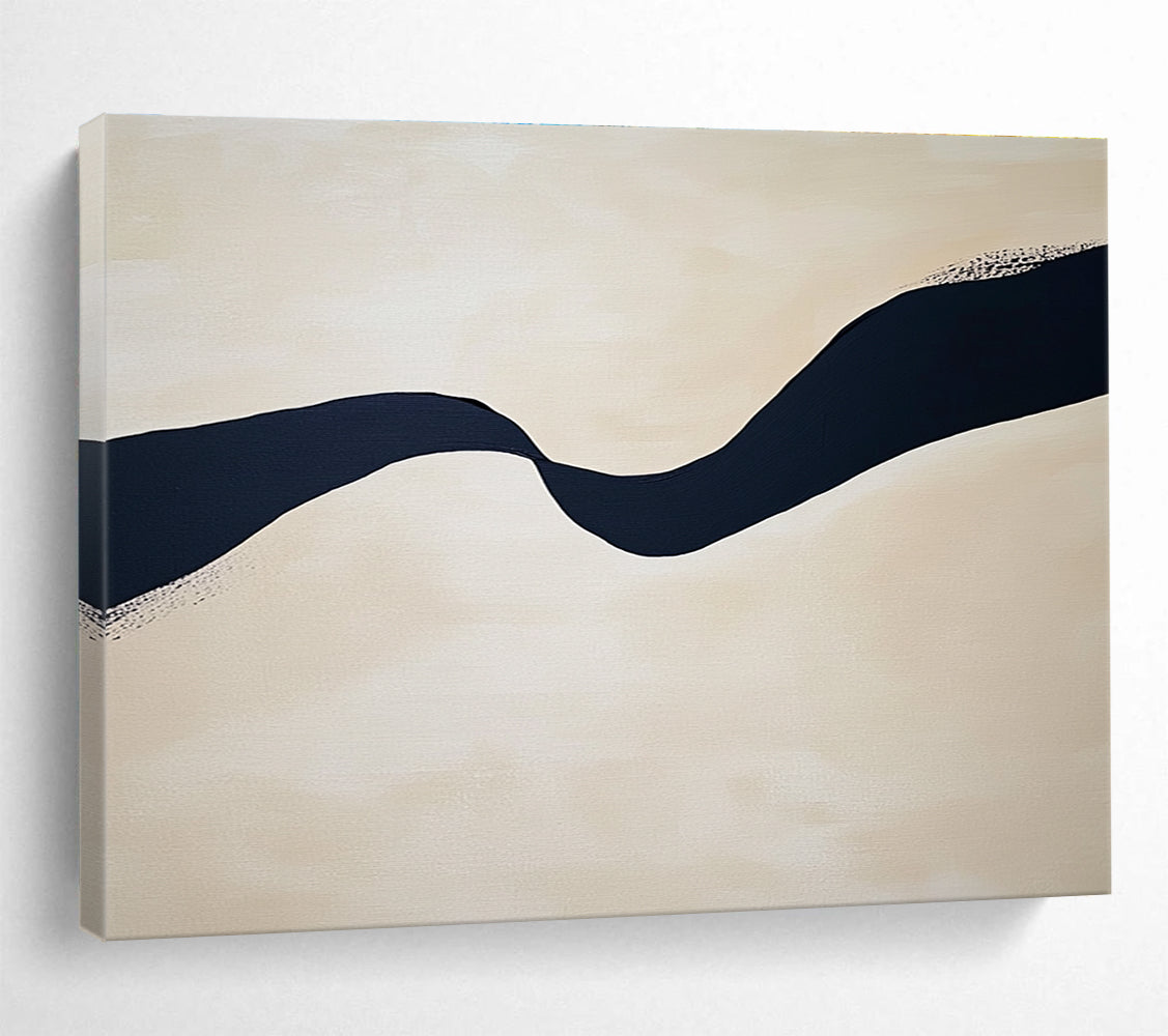 Wavy Black Line on Beige Abstract Painting ABS585