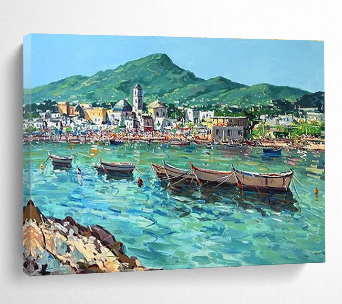Coastal Boats Abstract Painting for Seaside Resort Lobbies YHT467