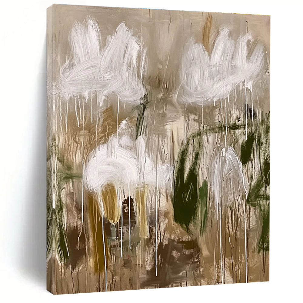 Abstract White Flowers Painting with Dripping Elegance WINK623