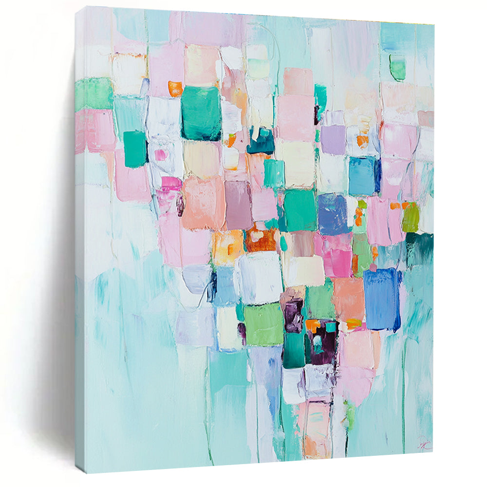 Colorful Patchwork Abstract Painting for Cheerful - Themed Cafes GAB0932