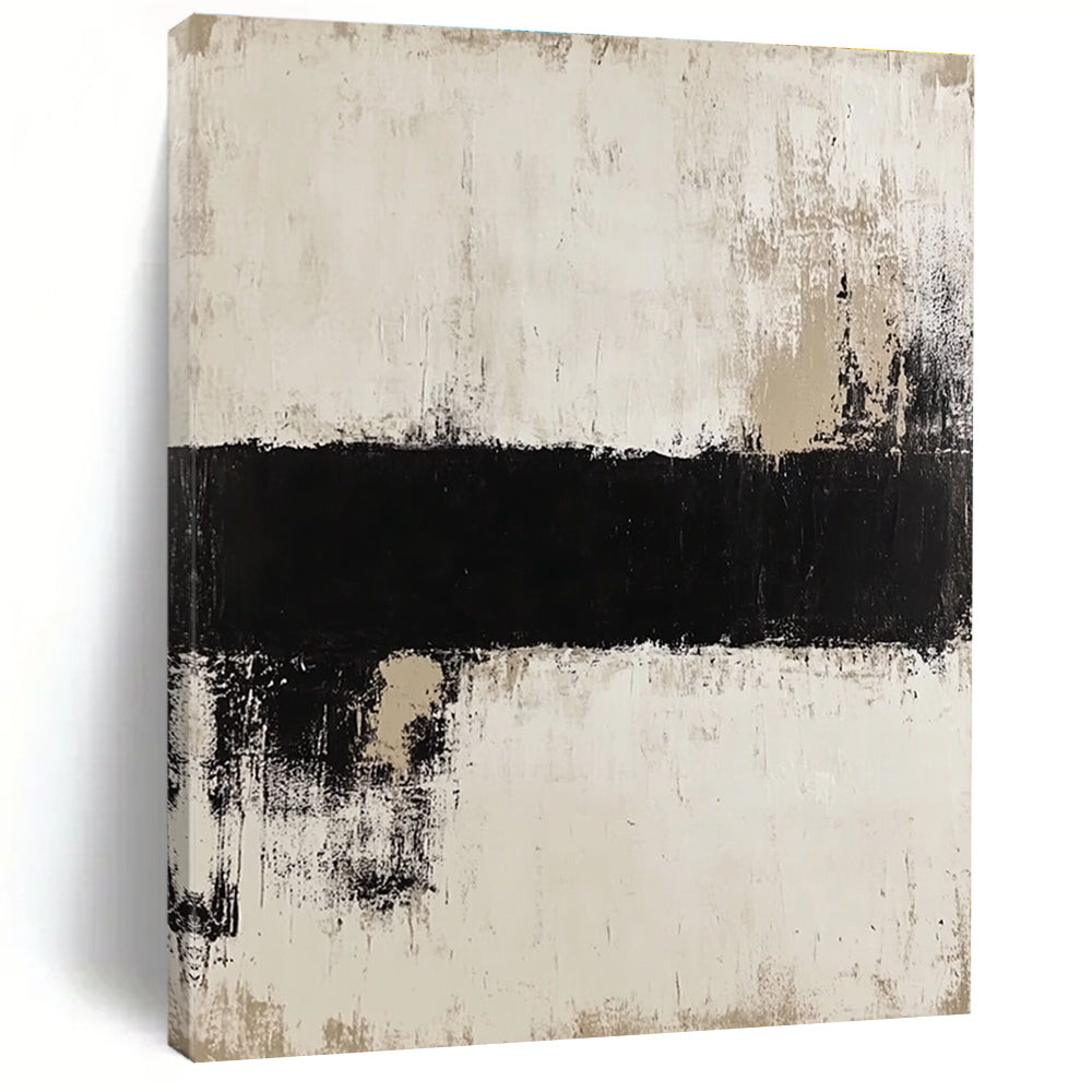 Black White Abstract Strip Painting with Textured Contrast WINK637